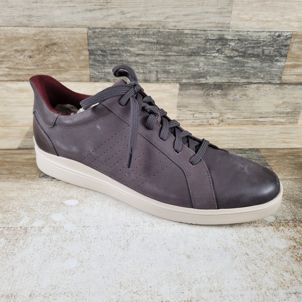 Rockport Tristen Womens Shoes Sz 13 W Steel Gray White Leather Lace-Up Sneakers